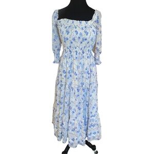 Baltic Born Fabian jacquard blue and white floral midi dress size XS